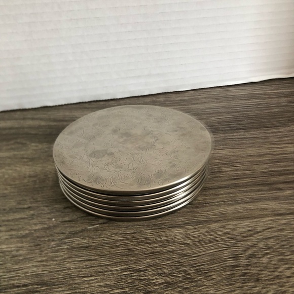 Vtg Elegant Silver Etched Coasters - Picture 2 of 12